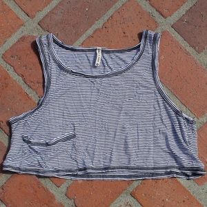 LF Black & White Striped Cropped Pocket Tank